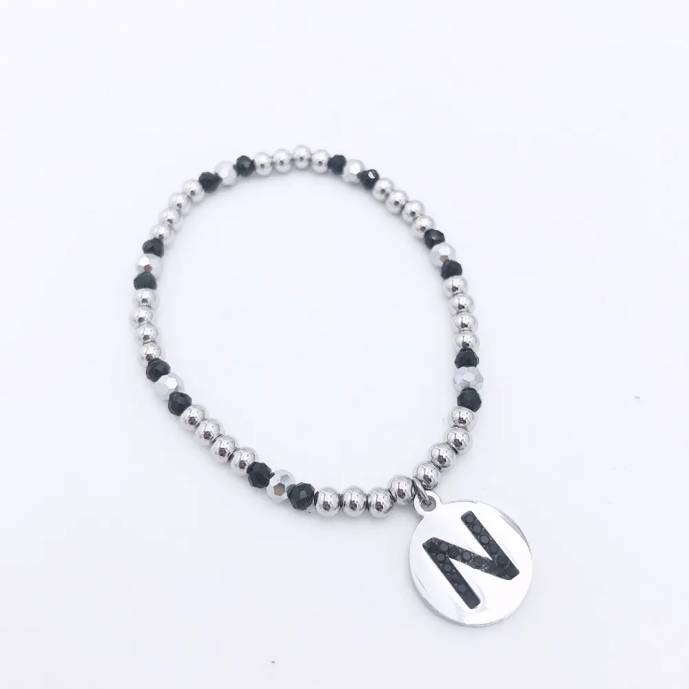 BAE2909-Iniziale con Strass - Bracciale Elastico in Acciaio - BAE2909-Iniziale con Strass - Bracciale Elastico in Acciaio