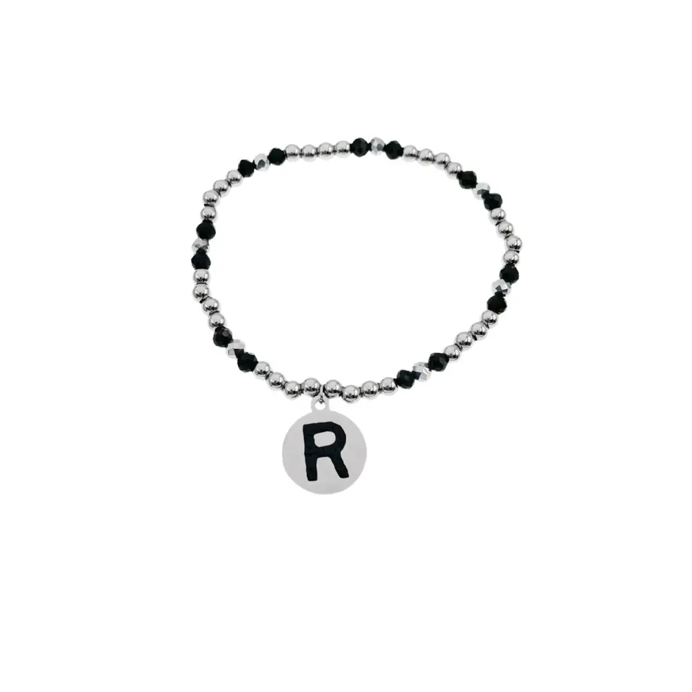 BAE2909-Iniziale con Strass - Bracciale Elastico in Acciaio - BAE2909-Iniziale con Strass - Bracciale Elastico in Acciaio