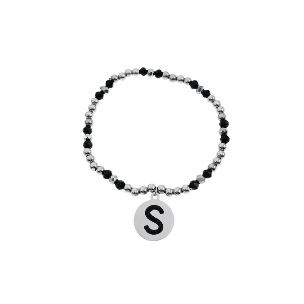 BAE2909-Iniziale con Strass - Bracciale Elastico in Acciaio - BAE2909-Iniziale con Strass - Bracciale Elastico in Acciaio