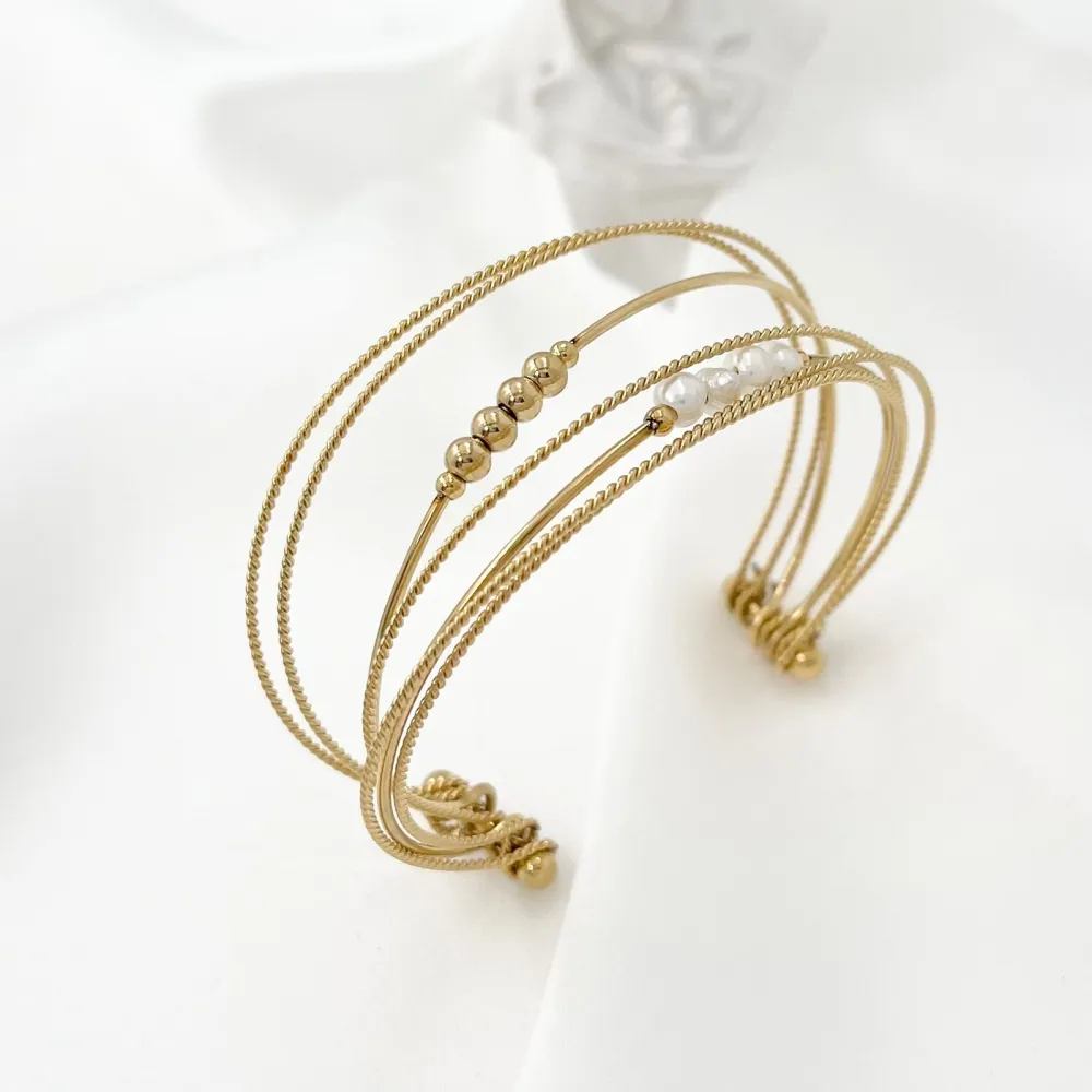 Multifili con Perla-Bracciale Rigido in Acciaio - BAR-208-310