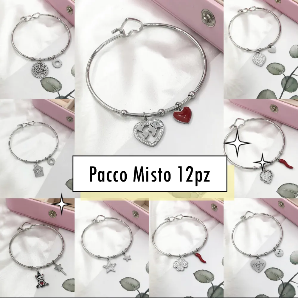Pendenti Mix con Strass-12pz Bracciali Rigidi in Acciaio - BAR413-418
