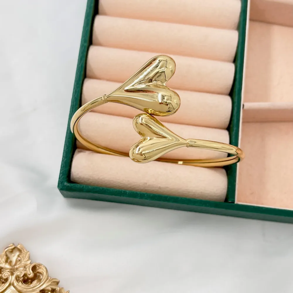 Doppio Cuore  -Bracciale Rigido in Acciaio - BAR-413-7277