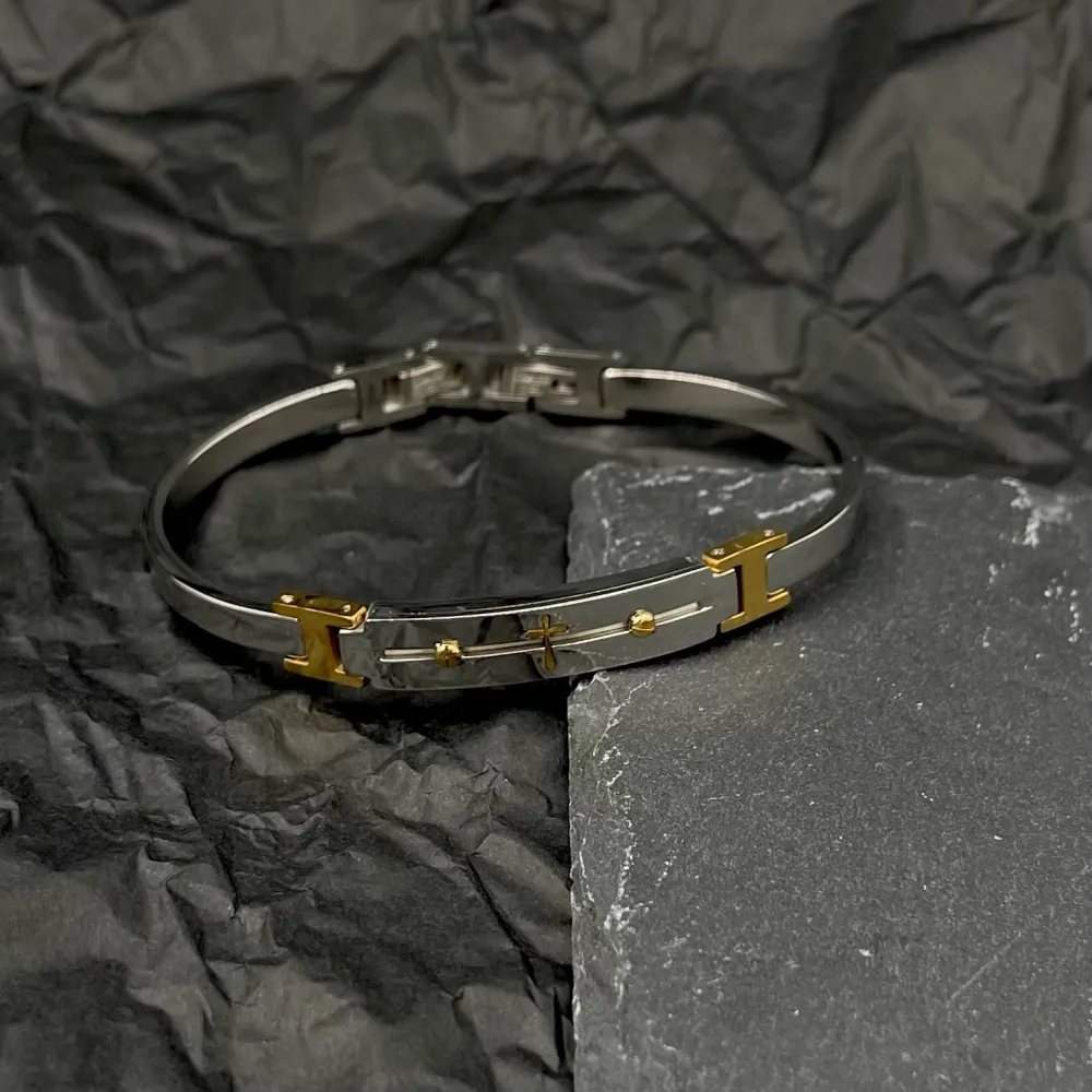 Semplice con Croce-Bracciale Rigido in Acciaio da Uomo - BAU-600-H271