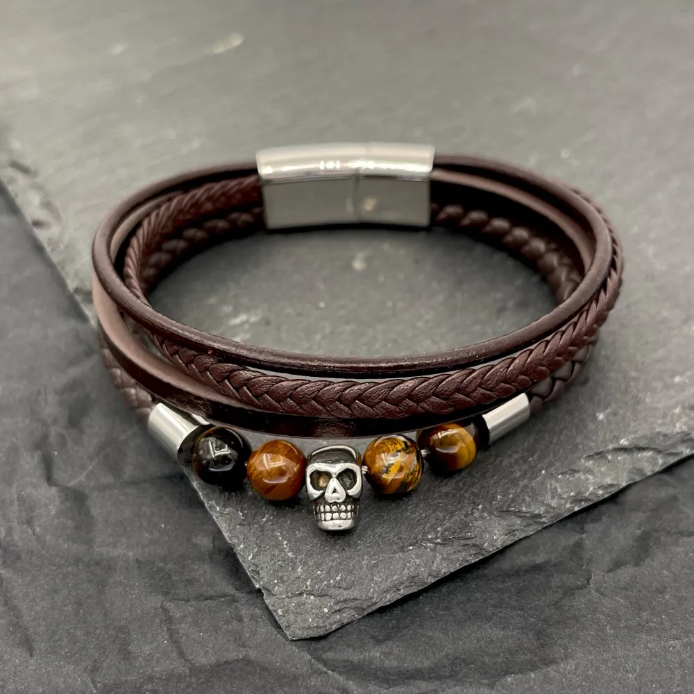 Multifili con Teschio-Bracciale da Uomo in Acciaio - BAU-720-21