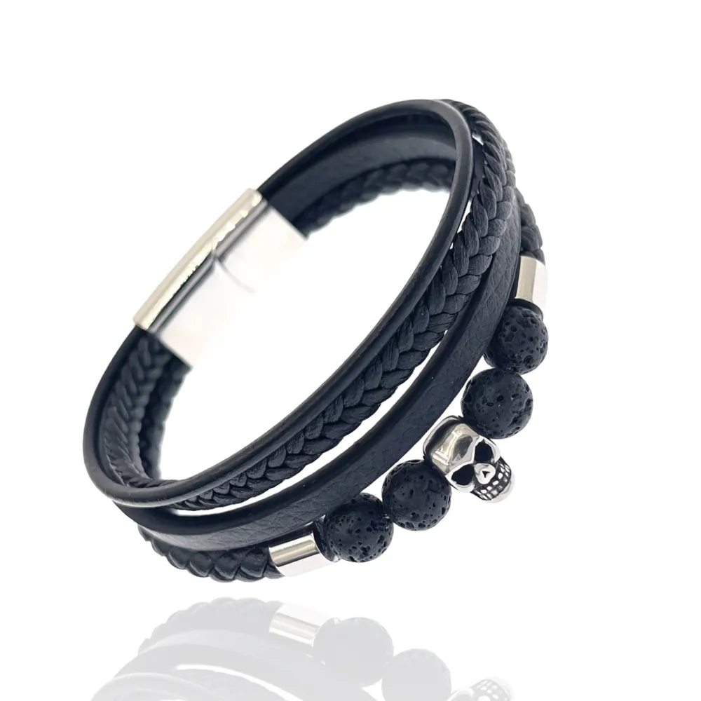 Multifili con Teschio-Bracciale da Uomo in Acciaio - BAU-720-21