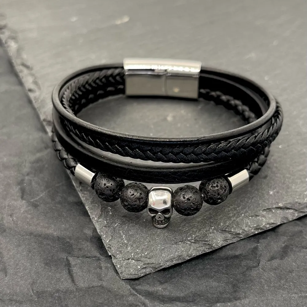 Multifili con Teschio-Bracciale da Uomo in Acciaio - BAU-720-21