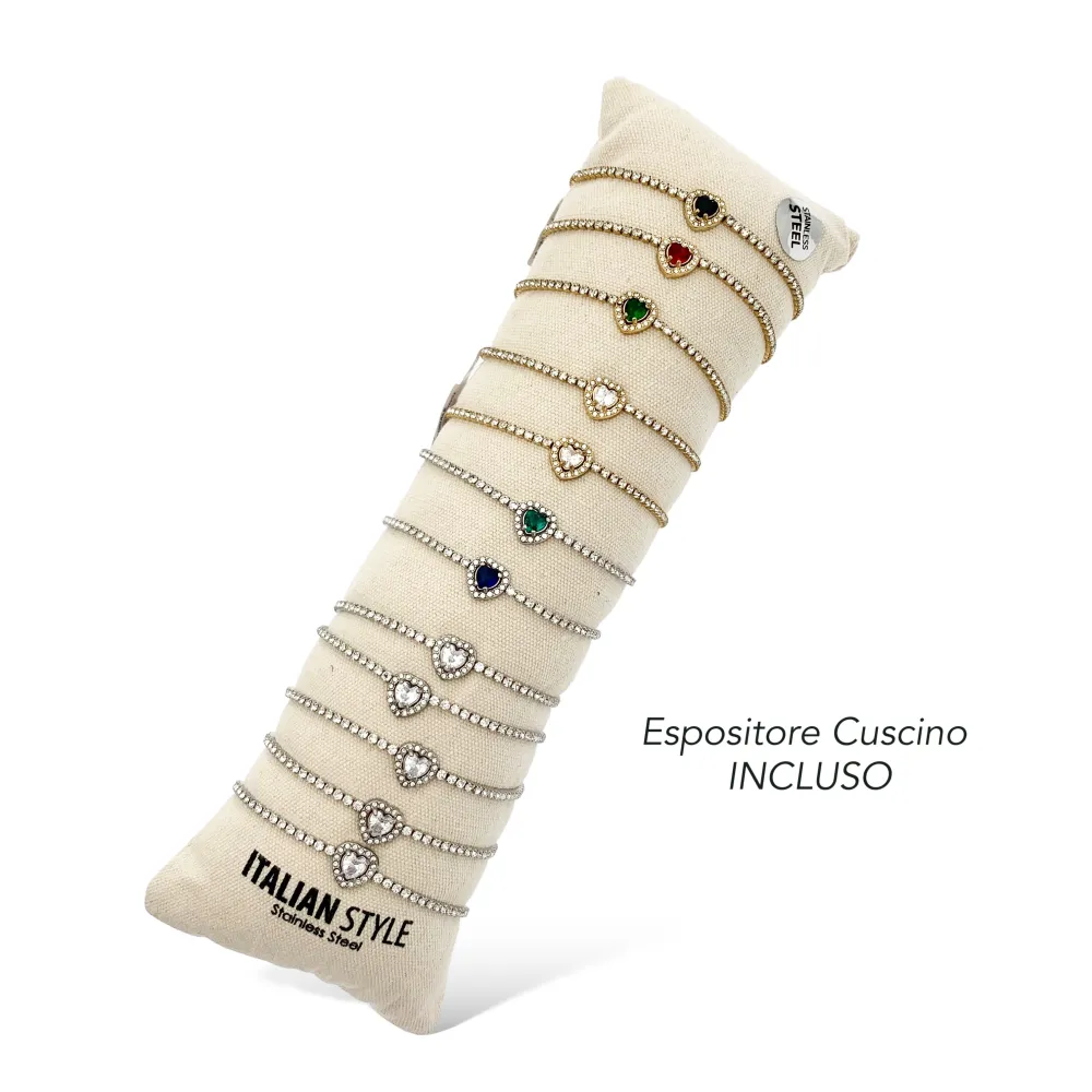 Tennis con Punto Luce a Cuore-12Pz Bracciali in Acciaio - BPA-103-AA1517B