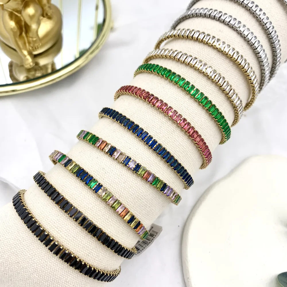 Tennis Rettangolare-12Pz Bracciali Semirigidi in Acciaio - BPA-103-AA2652B