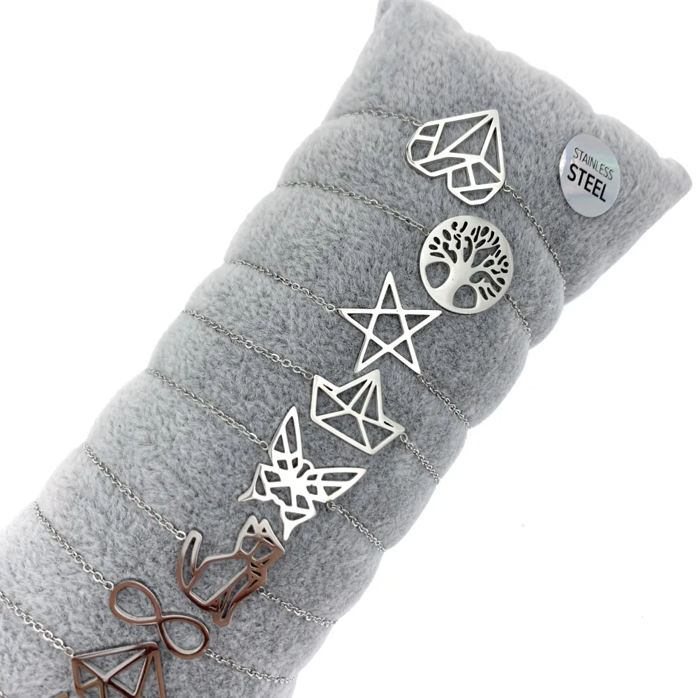 12Pz Bracciali in Acciaio con Chiusura a Moschettone + Cuscino - BPA413-98