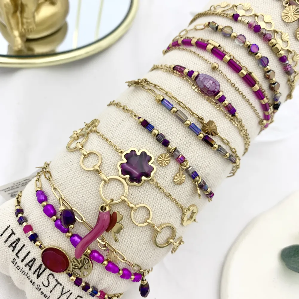 Mix Soggetti-15pz Bracciali in Acciaio - BPA-732-140 FUCSIA