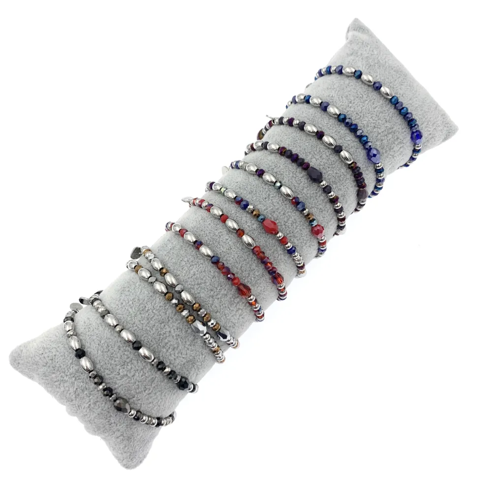 12Pz Bracciali Elastici in Acciaio+Cuscino in Omaggio - BPA7679-Mix Soggetti con Strass-12 Pz Bracciali in Acciaio