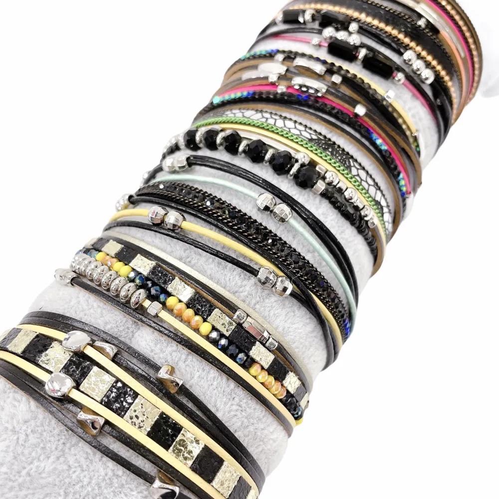 12Pz Bracciali +Cuscino in Omaggio - BPM176-211-Multifili in Cuoio-7 Pz Bracciali