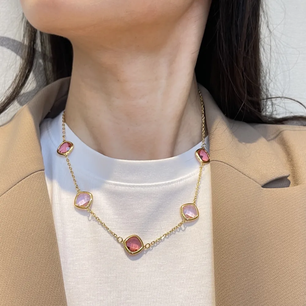 Pietre Colorate -Collana Corta in Acciaio - CAC-103-5416N