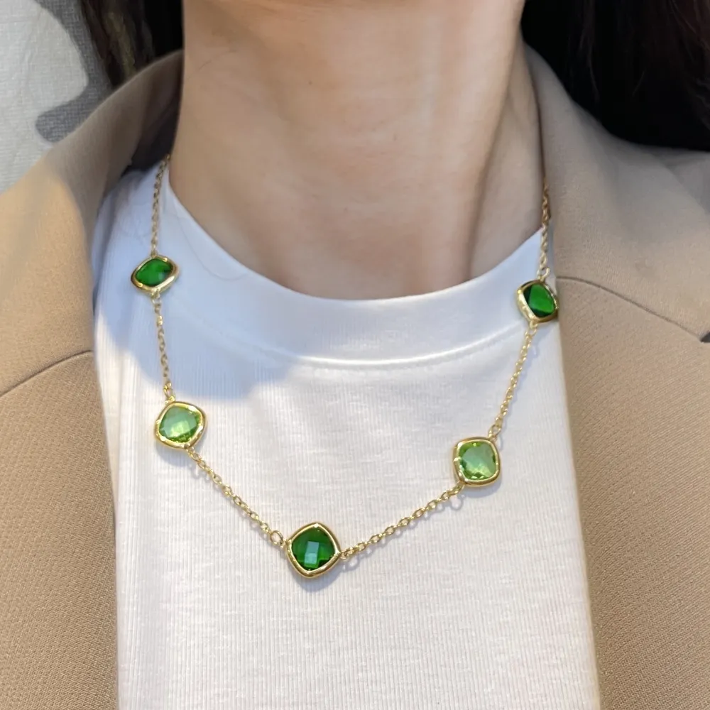 Pietre Colorate -Collana Corta in Acciaio - CAC-103-5416N