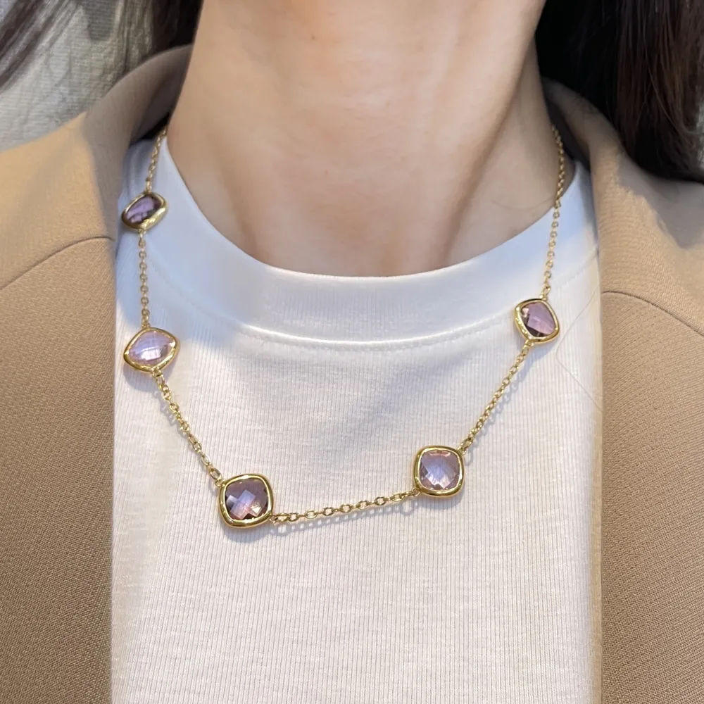 Pietre Colorate -Collana Corta in Acciaio - CAC-103-5416N