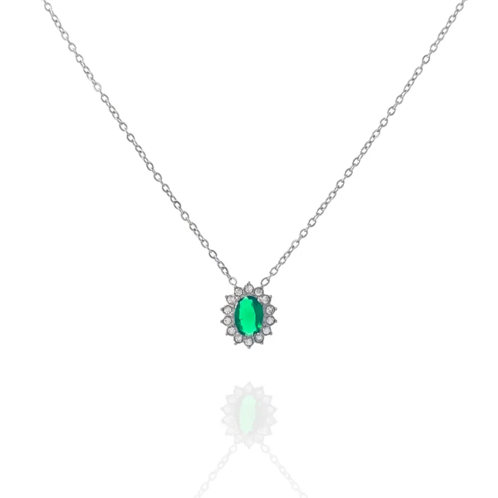 Pietra Ovale-Collana Corta in Acciaio - CAC-103-AA1276N