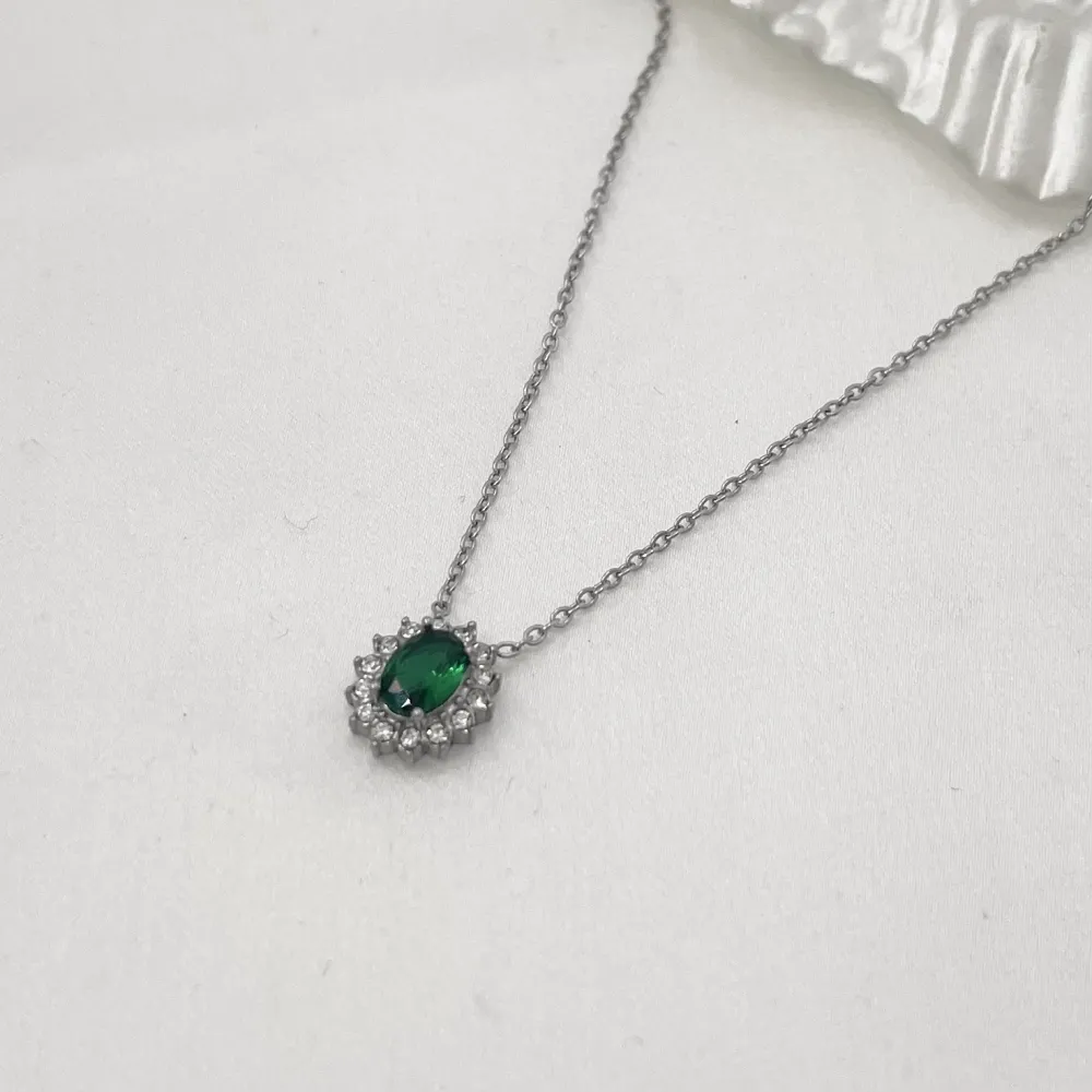 Pietra Ovale-Collana Corta in Acciaio - CAC-103-AA1276N