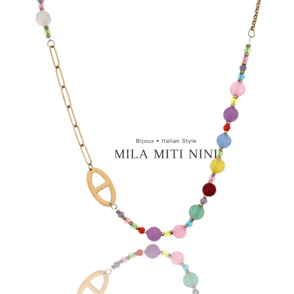 Pietre Colorate-Collana Corta in Acciaio - CAC-103-AA150N