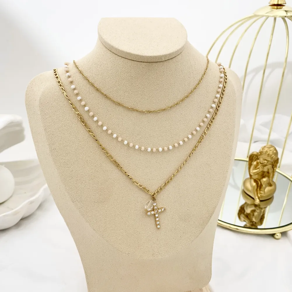 Multifilo con Croce-Collana Corta in Acciaio - CAC-103-AA1725N