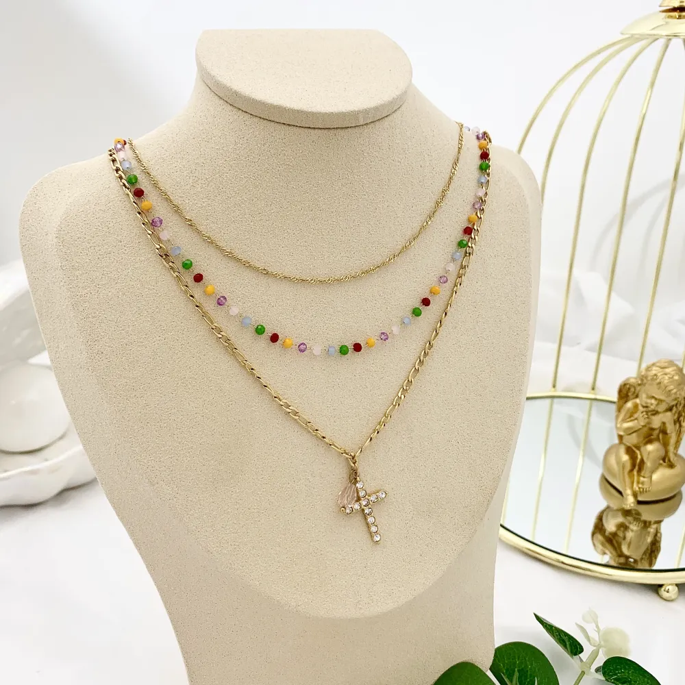 Multifilo con Croce-Collana Corta in Acciaio - CAC-103-AA1725N