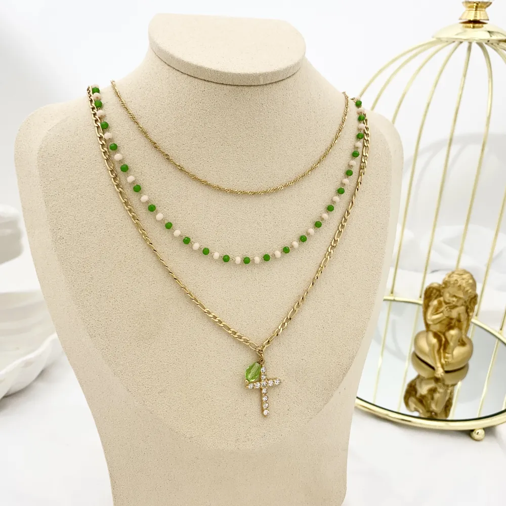 Multifilo con Croce-Collana Corta in Acciaio - CAC-103-AA1725N