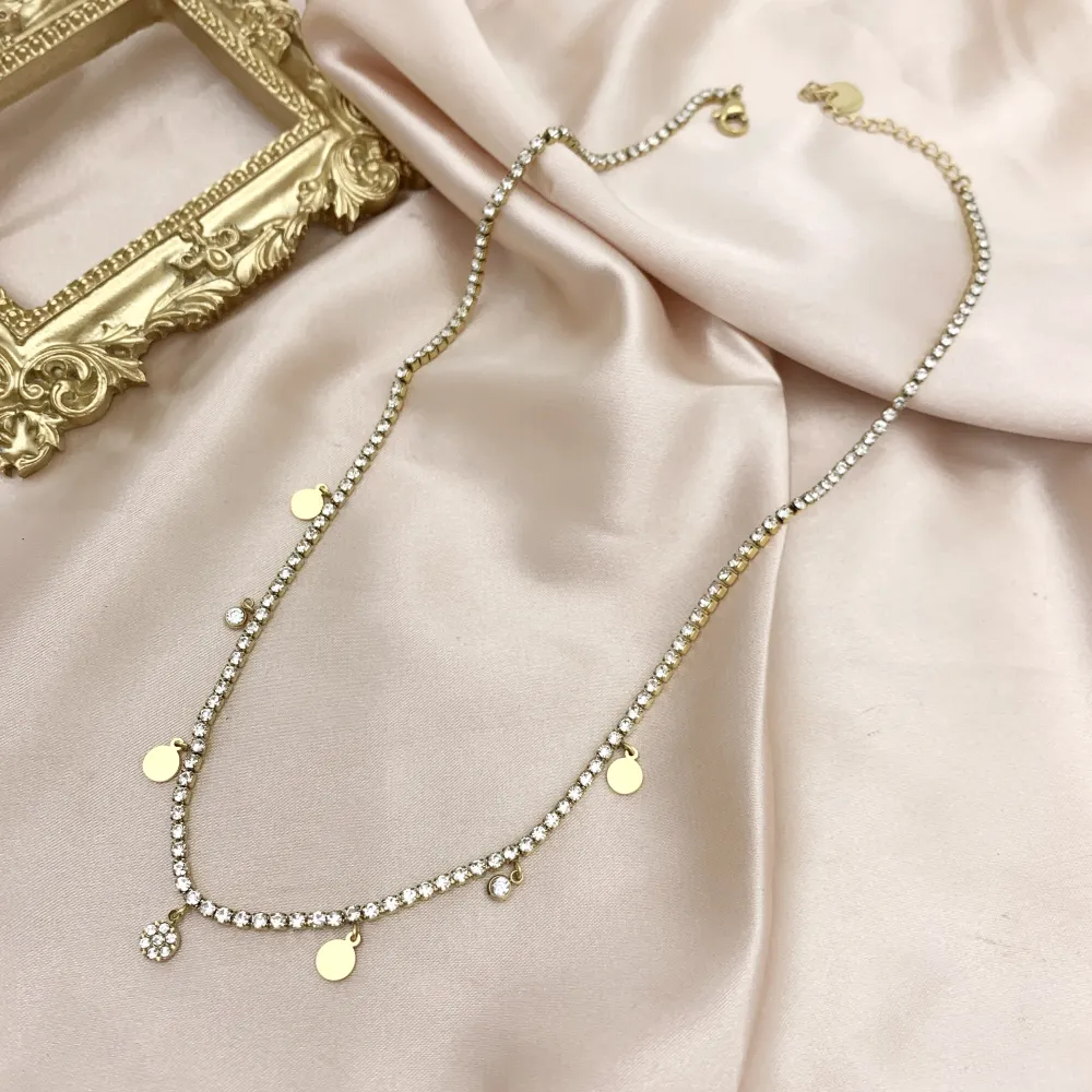 Tennis con Tondo-Collana Corta in Acciaio - CAC-103-AA2528N Tondo