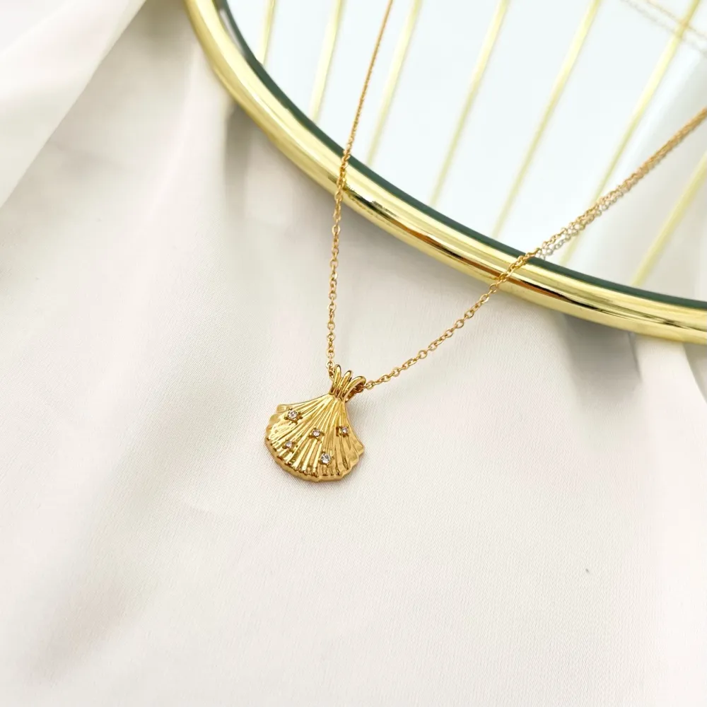 Conchiglia con Punti Luci-Collana Girocollo in Acciaio - CAC-103-AA3503N