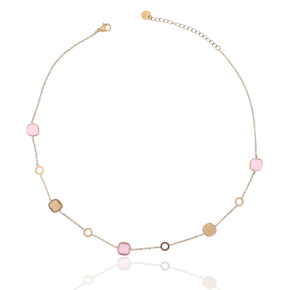 Pietra Luna Quadrata-Collana Corta in Acciaio - CAC-103-AA633N