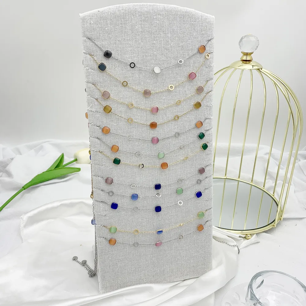 Pietra Luna Quadrata-Collana Corta in Acciaio - CAC-103-AA633N