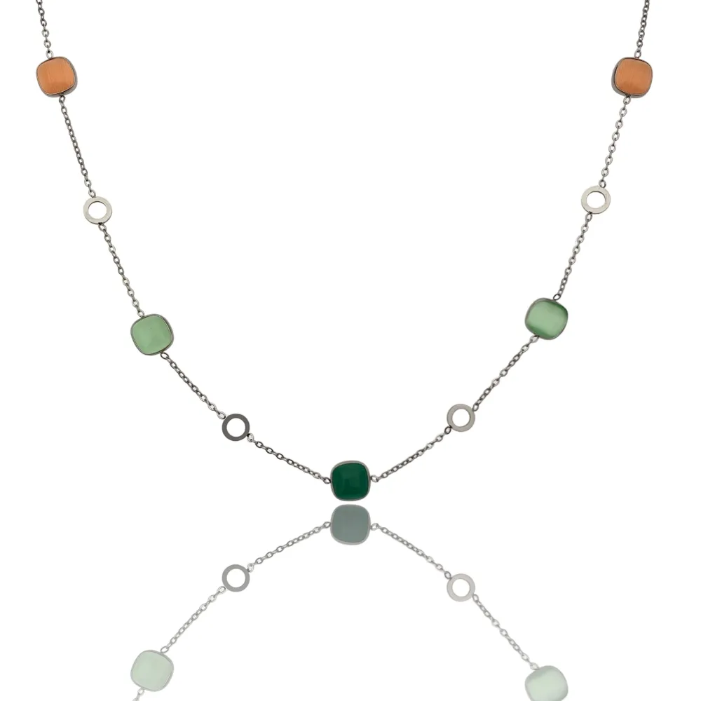 Pietra Luna Quadrata-Collana Corta in Acciaio - CAC-103-AA633N