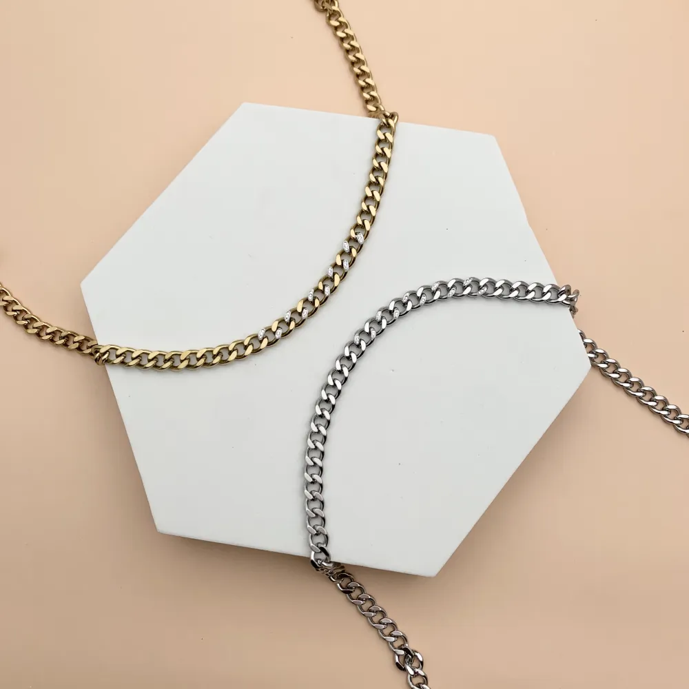 CAC7580-Catena con Strass -Collana Corta in Acciaio - CAC-413-2183