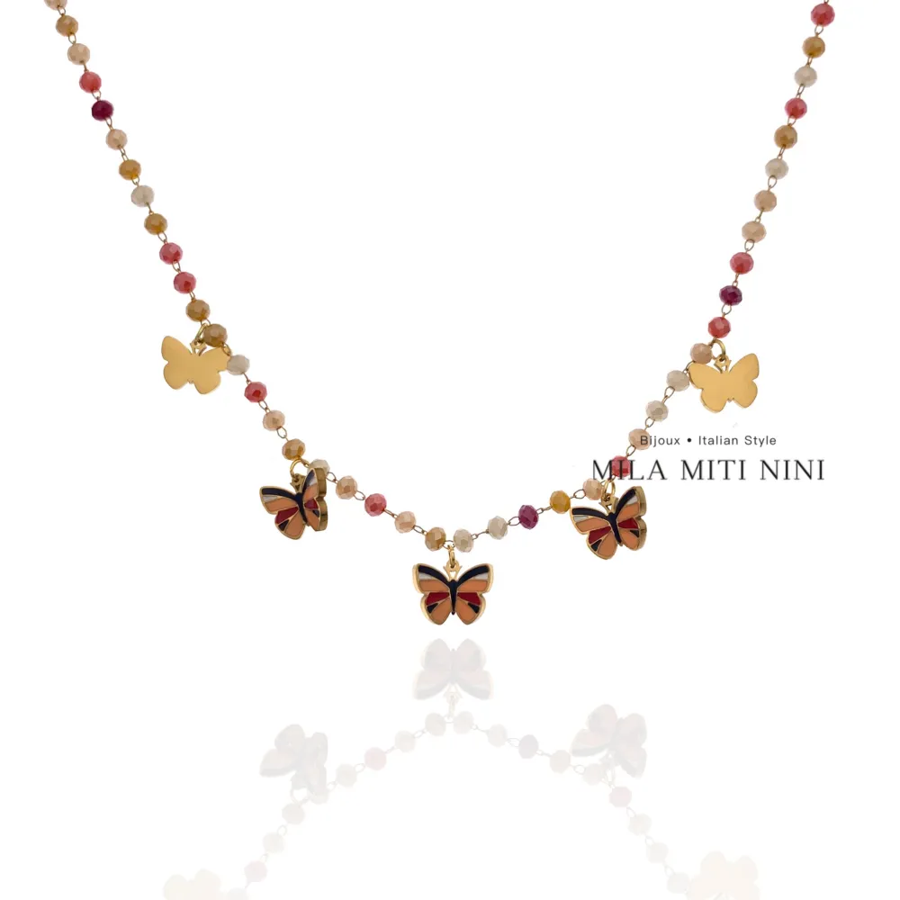 Farfalla Smaltata-Collana Corta in Acciaio - CAC-413-2237