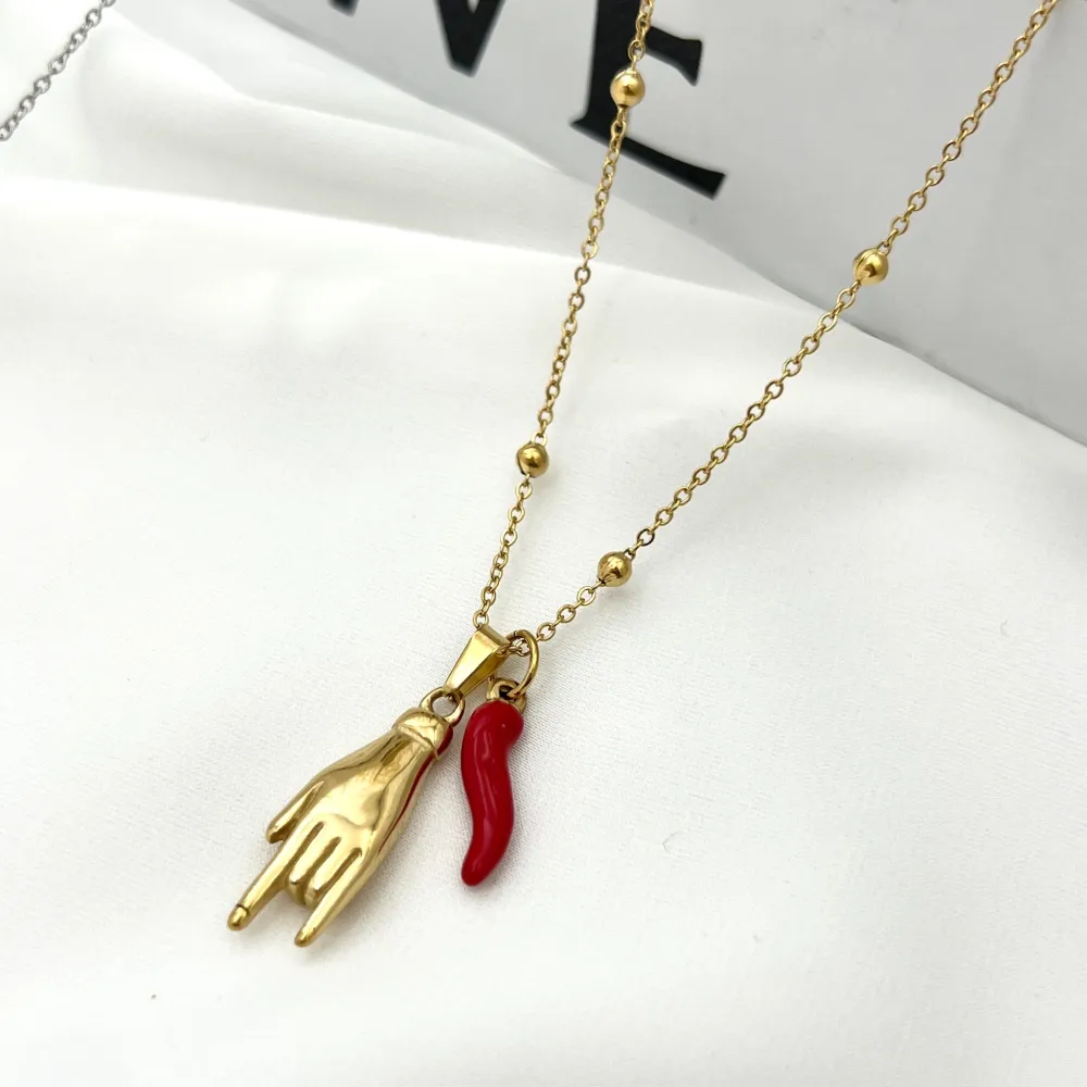 Cornino e Mano-Collana Girocollo in Acciaio - CAC-413-3492