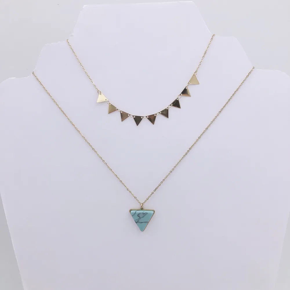 CAC4156-Triangolo- Collana Corta doppio filo in Acciaio - CAC4156-Triangolo- Collana Corta doppio filo in Acciaio