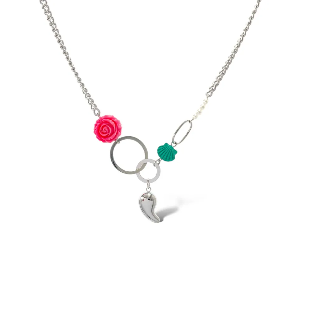 Fiore conchiglia -Collana Corta in Acciaio - CAC-765-09