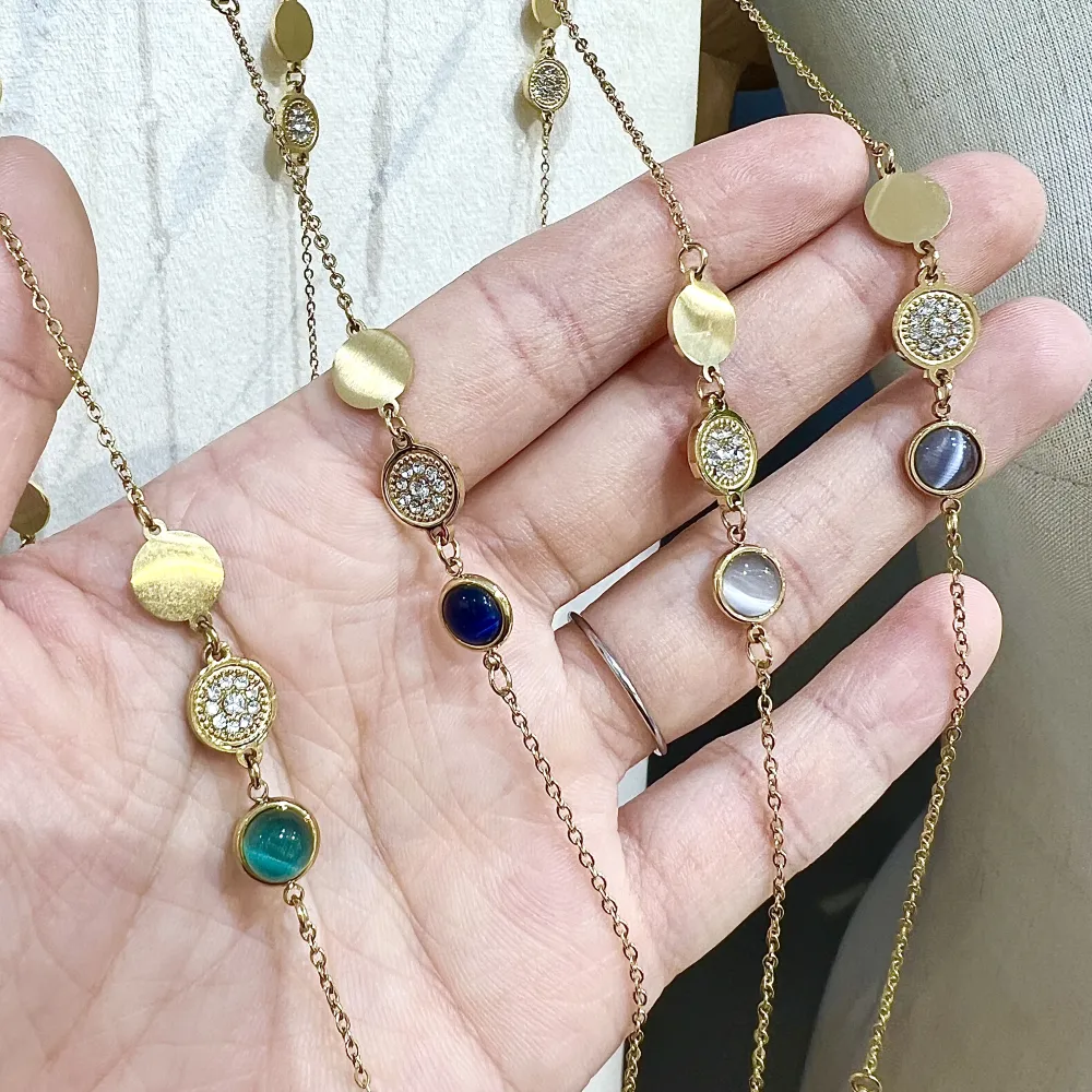 Tondo Punto Luce con Pietra-Collana Lunga in Acciaio - CAL-103-AA1731N