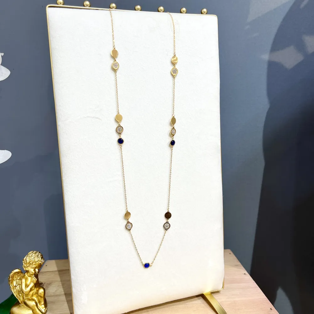 Tondo Punto Luce con Pietra-Collana Lunga in Acciaio - CAL-103-AA1731N