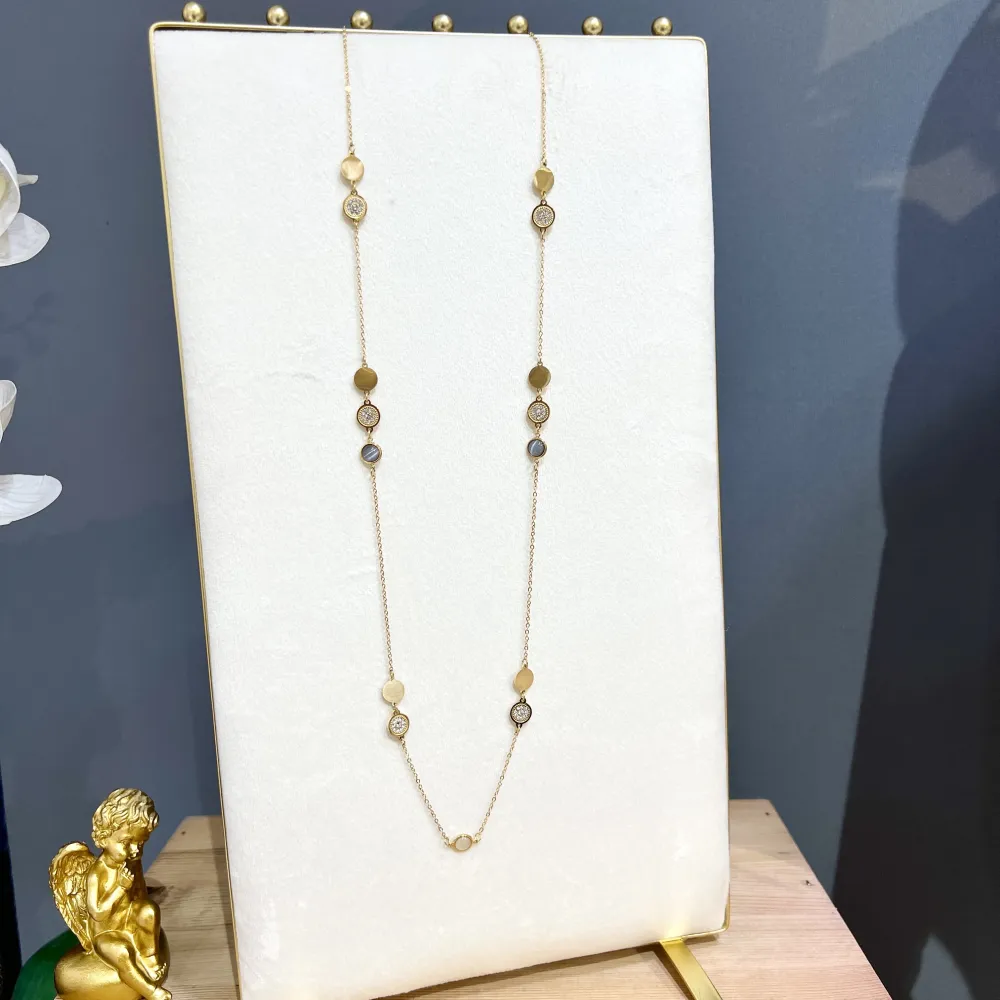 Tondo Punto Luce con Pietra-Collana Lunga in Acciaio - CAL-103-AA1731N