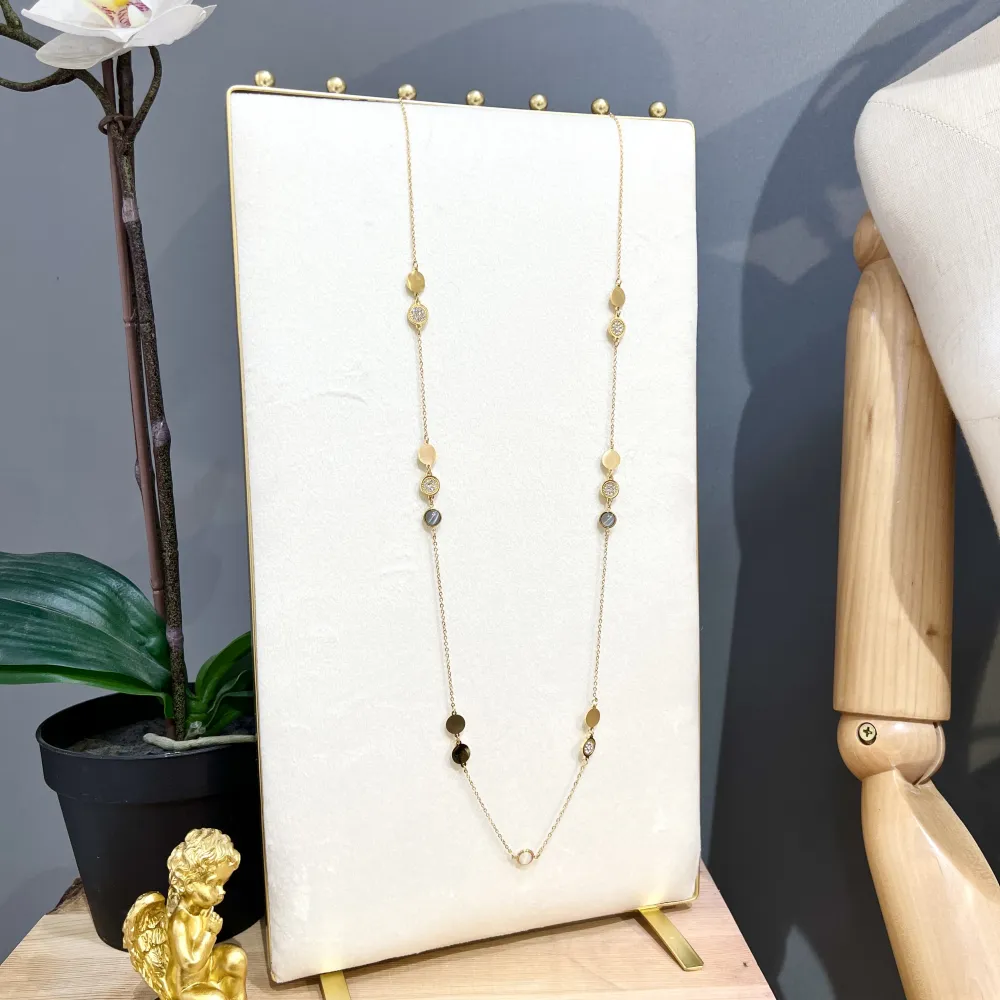 Tondo Punto Luce con Pietra-Collana Lunga in Acciaio - CAL-103-AA1731N