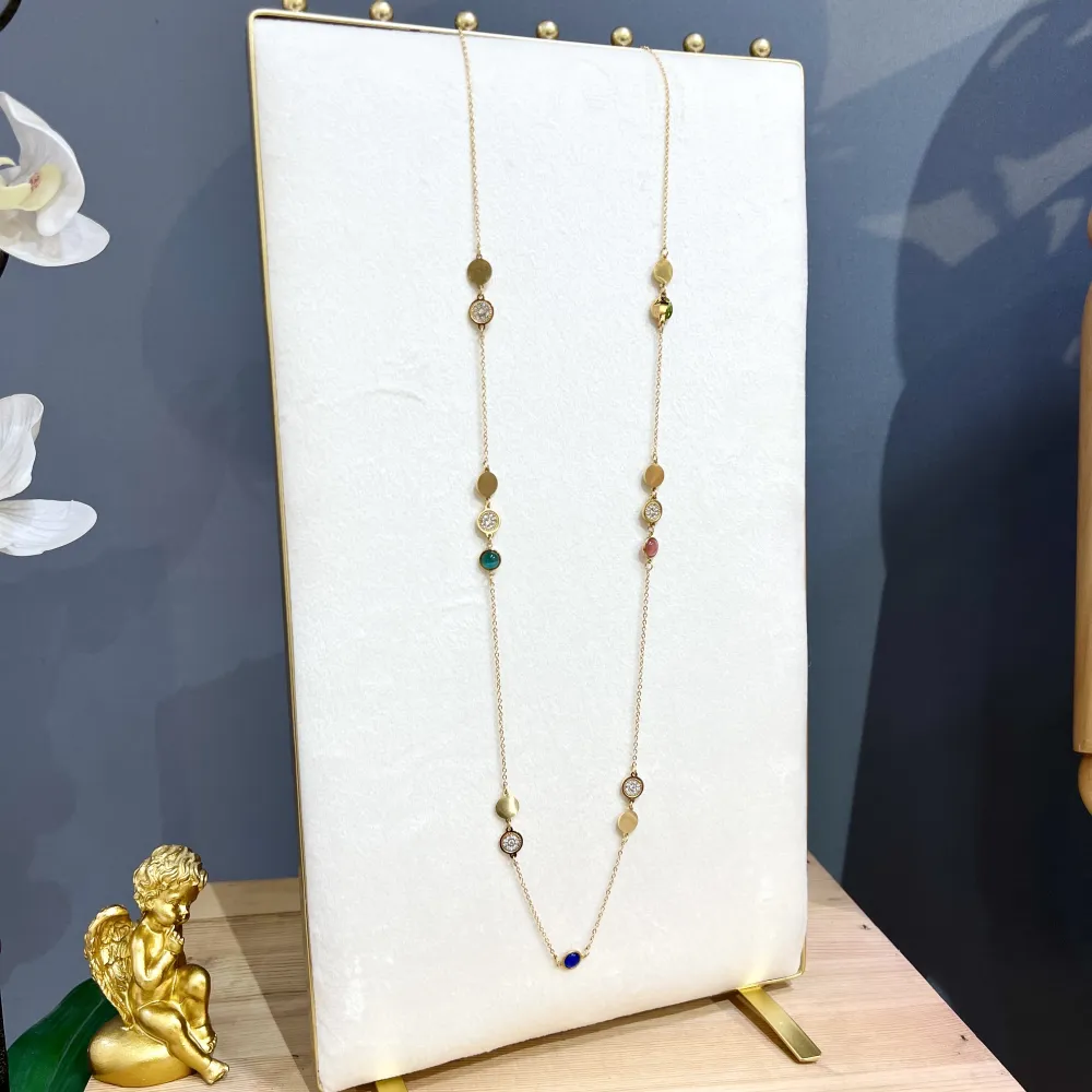 Tondo Punto Luce con Pietra-Collana Lunga in Acciaio - CAL-103-AA1731N