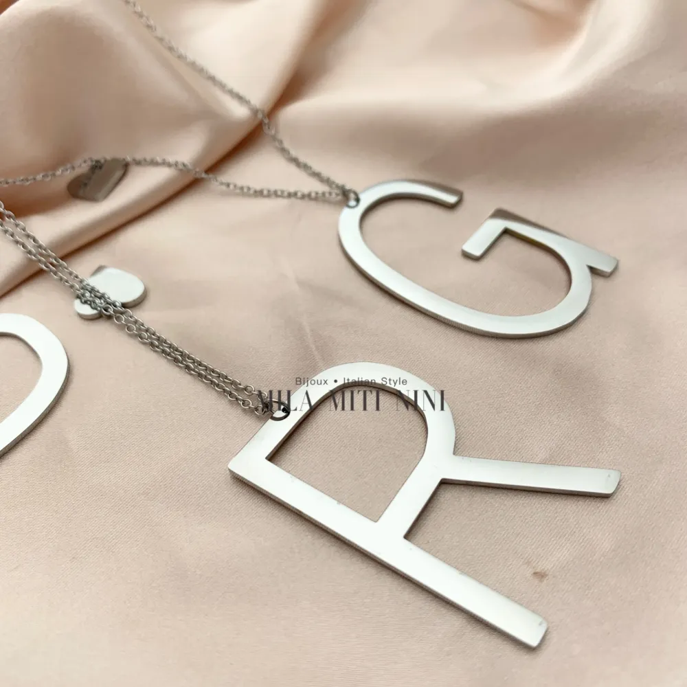 CAL413-1543-Iniziale ARGENTO-Collana Lunga in Acciaio - CAL413-1543-Iniziale ARGENTO-Collana Lunga in Acciaio