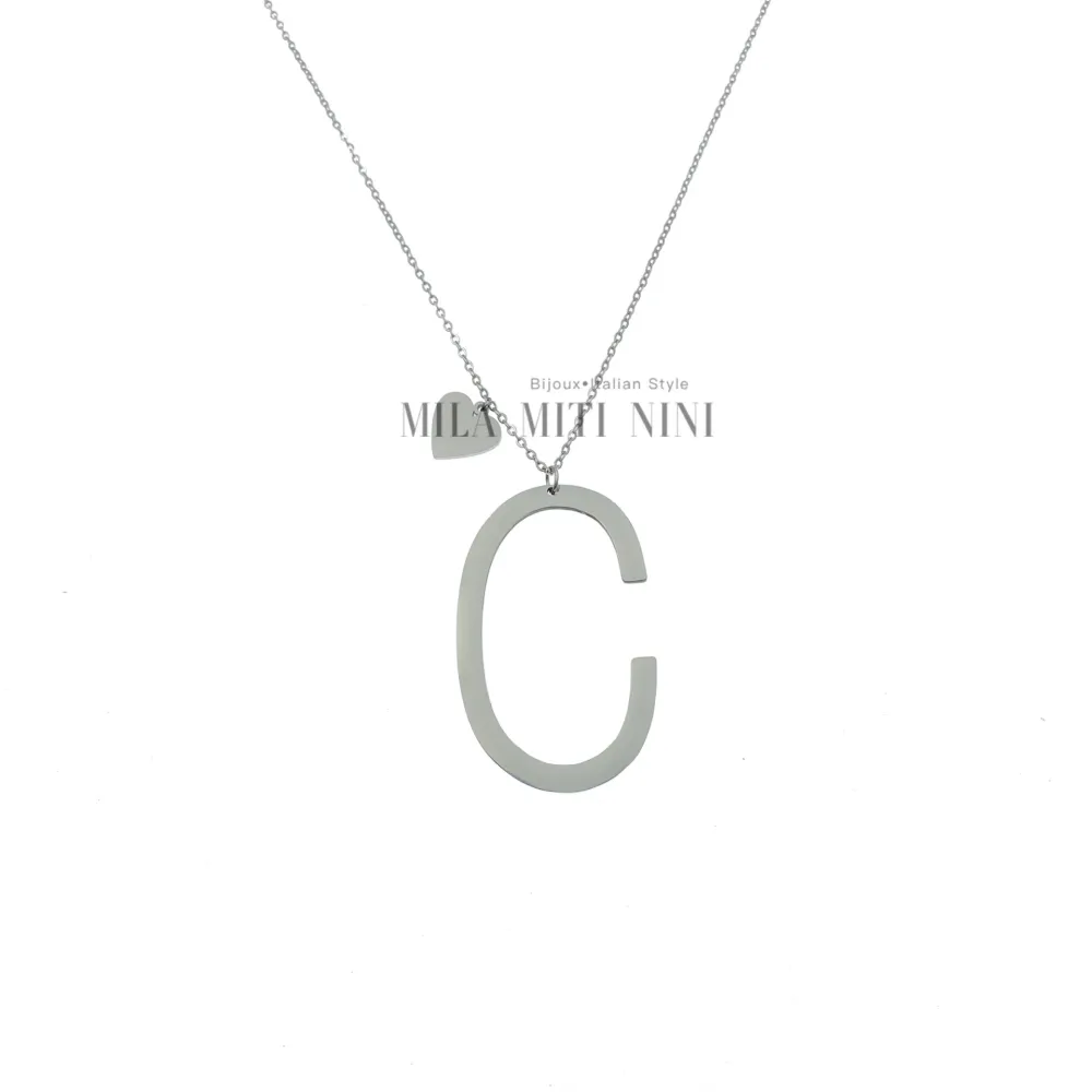 CAL413-1543-Iniziale ARGENTO-Collana Lunga in Acciaio - CAL413-1543-Iniziale ARGENTO-Collana Lunga in Acciaio