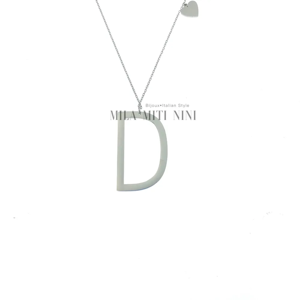 CAL413-1543-Iniziale ARGENTO-Collana Lunga in Acciaio - CAL413-1543-Iniziale ARGENTO-Collana Lunga in Acciaio