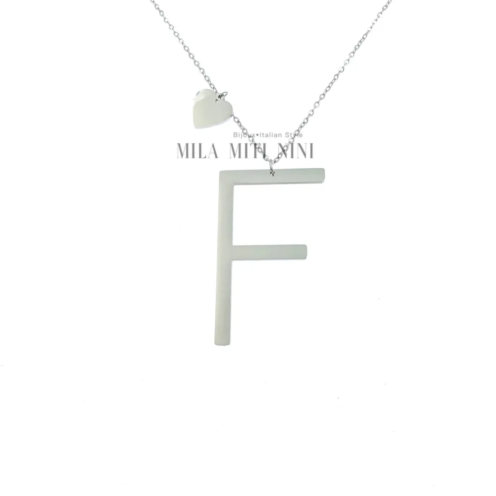 CAL413-1543-Iniziale ARGENTO-Collana Lunga in Acciaio - CAL413-1543-Iniziale ARGENTO-Collana Lunga in Acciaio