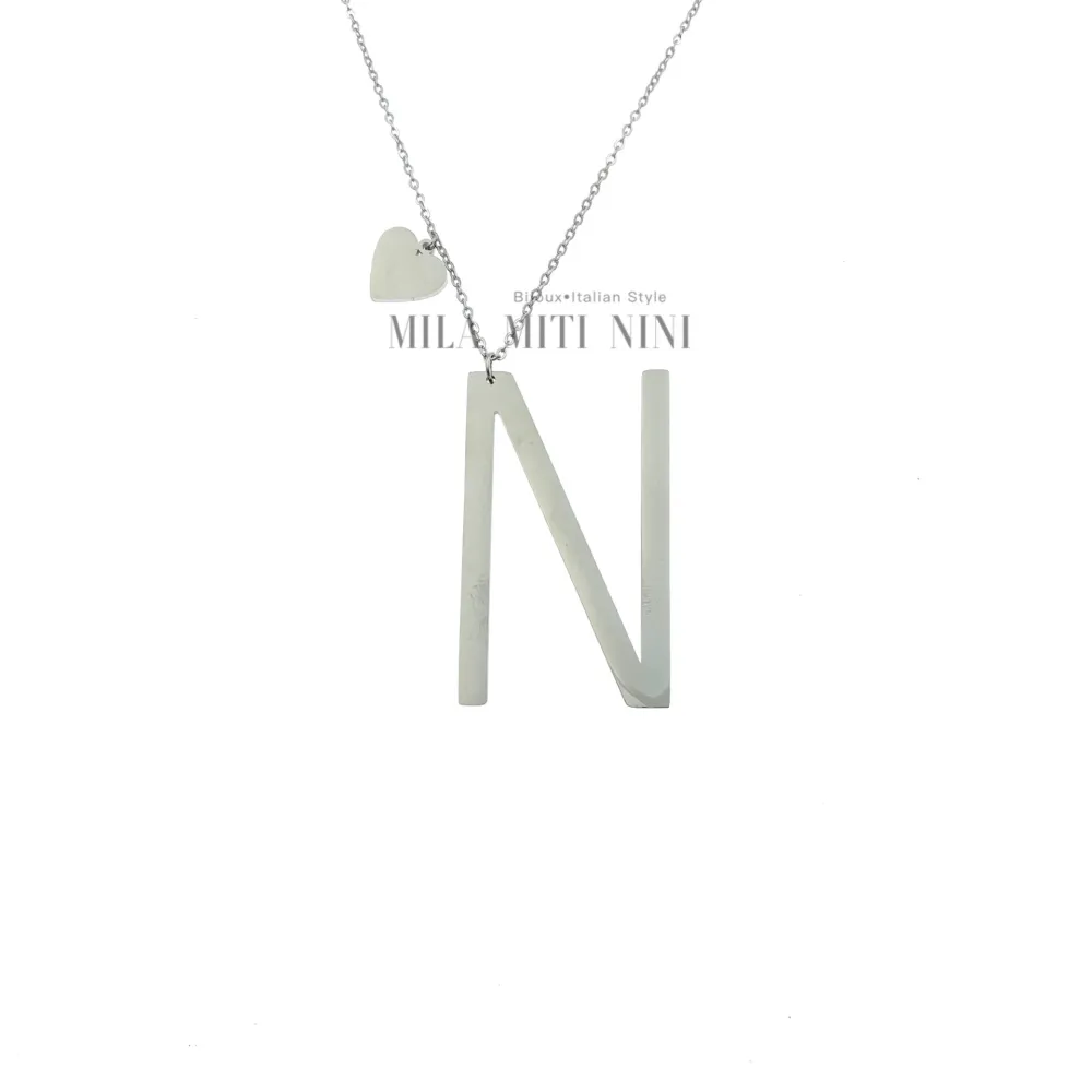 CAL413-1543-Iniziale ARGENTO-Collana Lunga in Acciaio - CAL413-1543-Iniziale ARGENTO-Collana Lunga in Acciaio