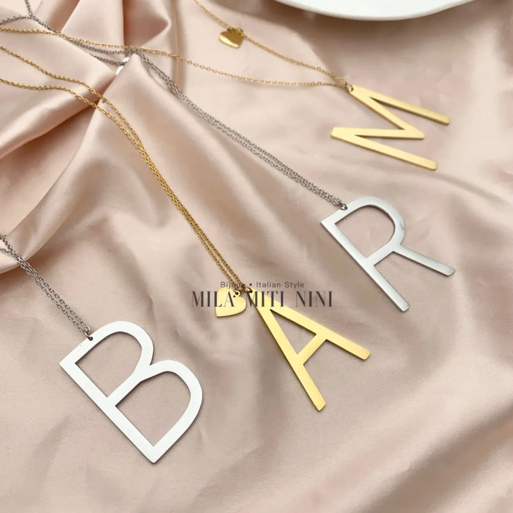 CAL413-1543-Iniziale ORO GIALLO-Collana Lunga in Acciaio - CAL413-1543-Iniziale ORO GIALLO-Collana Lunga in Acciaio