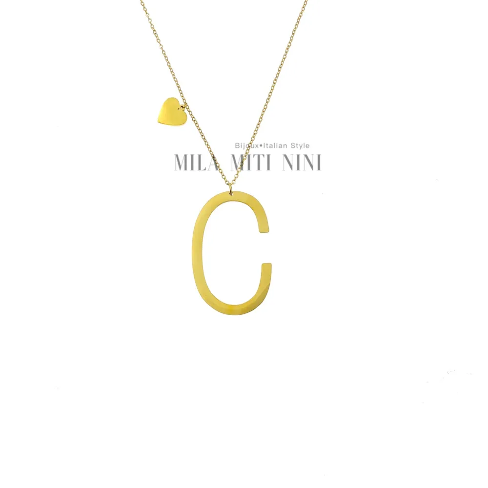 CAL413-1543-Iniziale ORO GIALLO-Collana Lunga in Acciaio - CAL413-1543-Iniziale ORO GIALLO-Collana Lunga in Acciaio