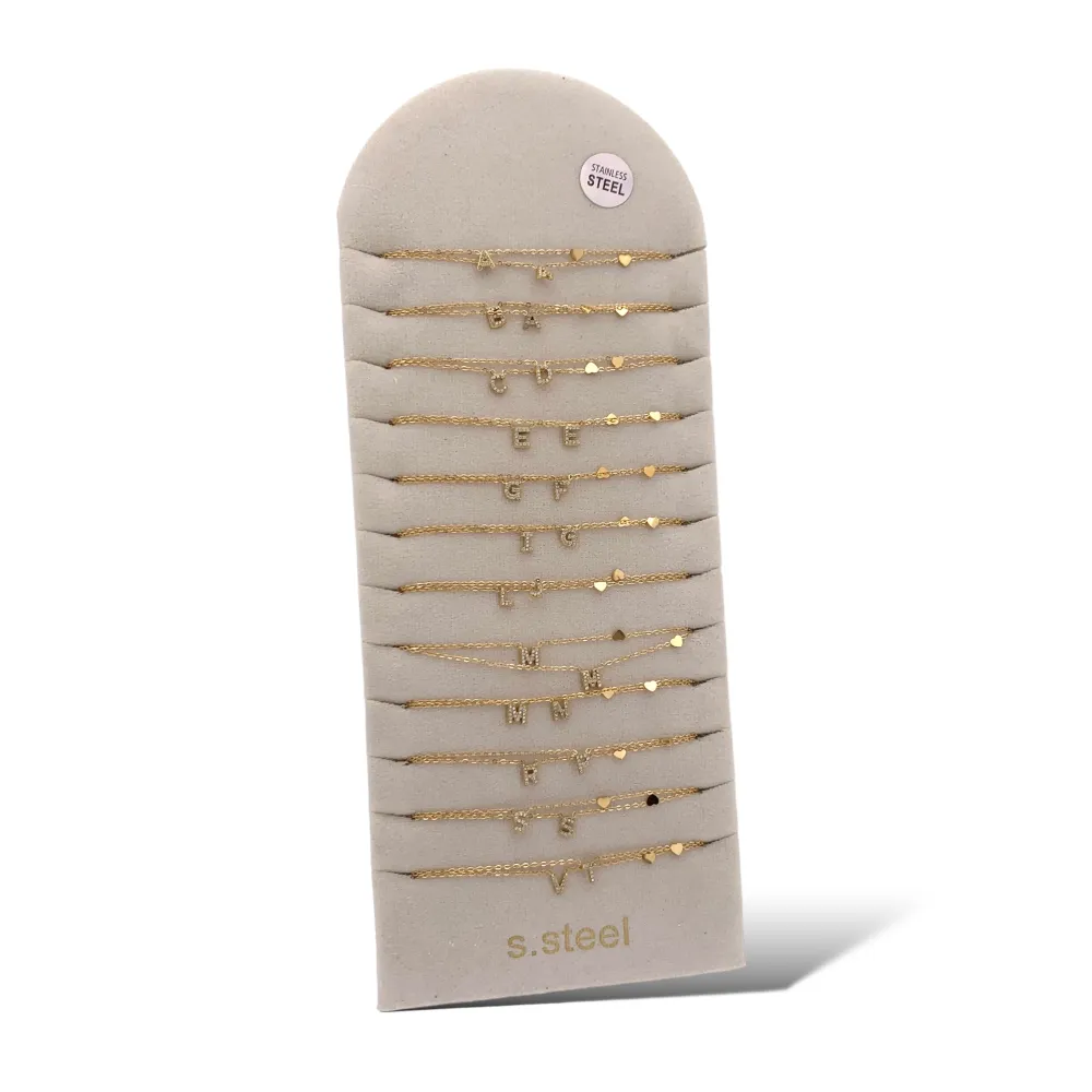 Iniziale Piccolo con Strass e Cuore-24pz Collana Corte in Acciaio - CPA-103-AA3208N