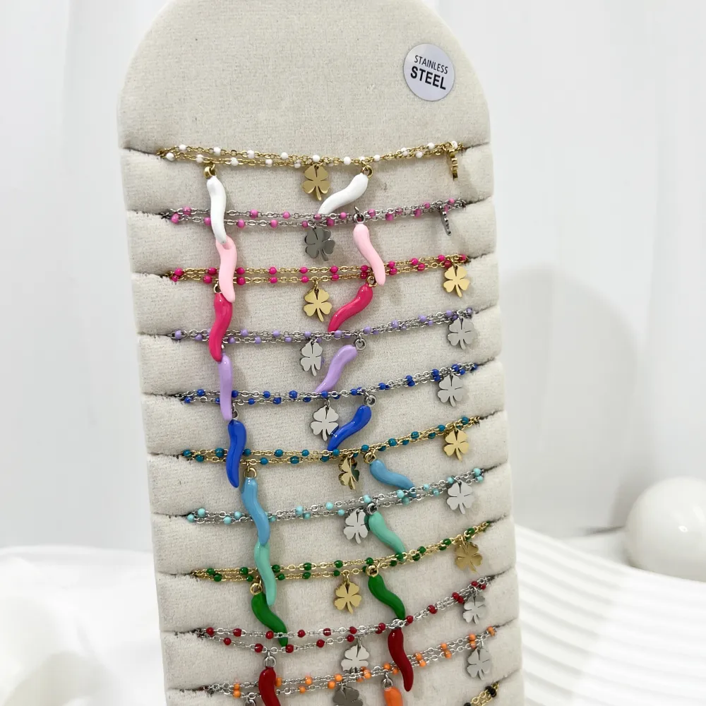 Cornino con Quadrifoglio-24pz Collane in Acciaio - CPA-103-AA3967N 24