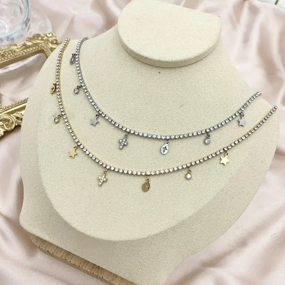 Tennis con Ciondoli-12pz Collane in Acciaio - CPA-103-AA4127N